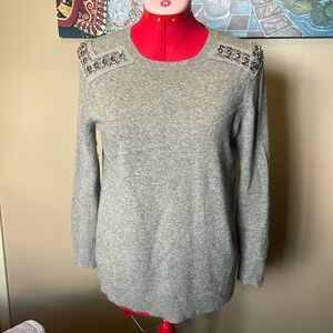 J. Crew crewneck sweater with cashmere and rhinestone shoulder details